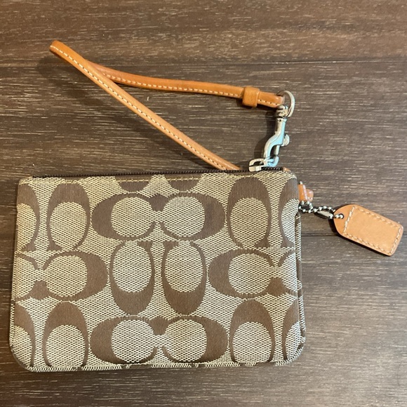Coach Signature Brown and Tan Wristlet - Picture 4 of 7